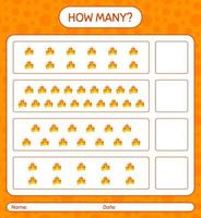 How many counting game with candy corn. worksheet for preschool kids, kids activity sheet vector