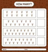 How many counting game with tree. worksheet for preschool kids, kids activity sheet vector