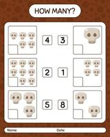 How many counting game with skull. worksheet for preschool kids, kids activity sheet vector