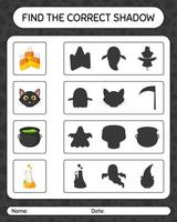 encuentra el juego de sombras correcto con el icono de halloween. hoja de trabajo para niños en edad preescolar, hoja de actividades para niños vector