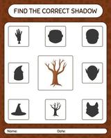 Find the correct shadows game with tree. worksheet for preschool kids, kids activity sheet vector