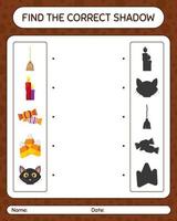 encuentra el juego de sombras correcto con el icono de halloween. hoja de trabajo para niños en edad preescolar, hoja de actividades para niños vector