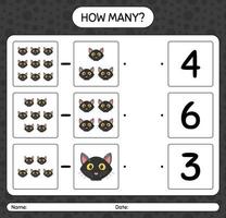 How many counting game with cat. worksheet for preschool kids, kids activity sheet vector