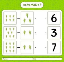 How many counting game with zombie's hand. worksheet for preschool kids, kids activity sheet vector