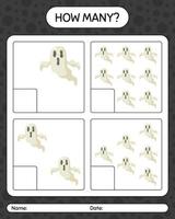 How many counting game with ghost. worksheet for preschool kids, kids activity sheet vector