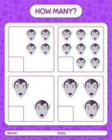 How many counting game with vampire. worksheet for preschool kids, kids activity sheet vector