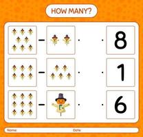 How many counting game with scarecrow. worksheet for preschool kids, kids activity sheet vector
