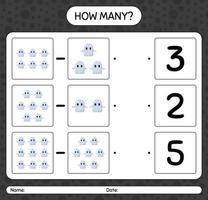 How many counting game with ghost. worksheet for preschool kids, kids activity sheet vector