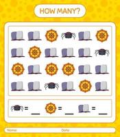 How many counting game with halloween icon. worksheet for preschool kids, kids activity sheet vector