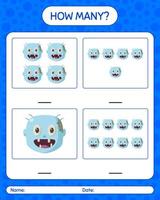 How many counting game with zombie. worksheet for preschool kids, kids activity sheet vector