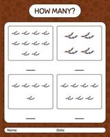 How many counting game with bat. worksheet for preschool kids, kids activity sheet vector