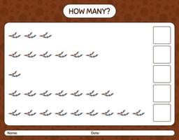 How many counting game with bat. worksheet for preschool kids, kids activity sheet vector