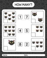 How many counting game with cat. worksheet for preschool kids, kids activity sheet vector