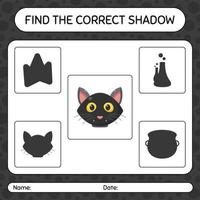 encuentra el juego de sombras correcto con el gato negro. hoja de trabajo para niños en edad preescolar, hoja de actividades para niños vector