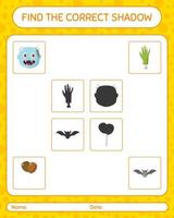 Find the correct shadows game with halloween icon. worksheet for preschool kids, kids activity sheet vector