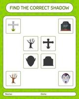 Find the correct shadows game with halloween icon. worksheet for preschool kids, kids activity sheet vector