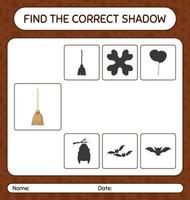 Find the correct shadows game with broom. worksheet for preschool kids, kids activity sheet vector