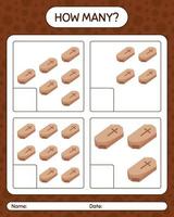 How many counting game with coffin. worksheet for preschool kids, kids activity sheet vector