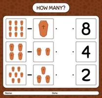 How many counting game with coffin. worksheet for preschool kids, kids activity sheet vector