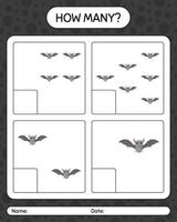 How many counting game with bat. worksheet for preschool kids, kids activity sheet vector