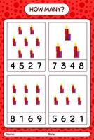 How many counting game with candle. worksheet for preschool kids, kids activity sheet vector