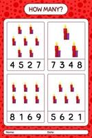 How many counting game with candle. worksheet for preschool kids, kids activity sheet vector