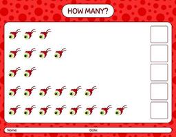 How many counting game with eyeball. worksheet for preschool kids, kids activity sheet vector