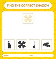 Find the correct shadows game with bone. worksheet for preschool kids, kids activity sheet vector