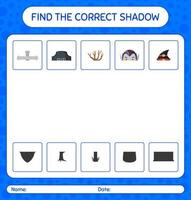 Find the correct shadows game with halloween icon. worksheet for preschool kids, kids activity sheet vector