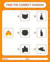 Find the correct shadows game with candy corn. worksheet for preschool kids, kids activity sheet vector