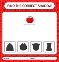 encuentra el juego de sombras correcto con la bolsa de santa. hoja de trabajo para niños en edad preescolar, hoja de actividades para niños vector