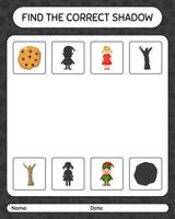 encuentra el juego de sombras correcto con el icono de navidad. hoja de trabajo para niños en edad preescolar, hoja de actividades para niños vector