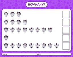 How many counting game with vampire. worksheet for preschool kids, kids activity sheet vector