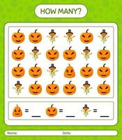 How many counting game with halloween icon. worksheet for preschool kids, kids activity sheet vector