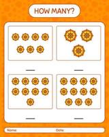 How many counting game with spider web. worksheet for preschool kids, kids activity sheet vector