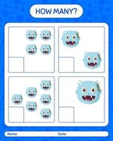 How many counting game with zombie. worksheet for preschool kids, kids activity sheet vector