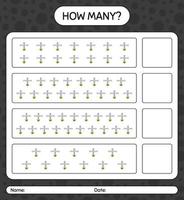 How many counting game with tombstone. worksheet for preschool kids, kids activity sheet vector