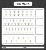 How many counting game with tombstone. worksheet for preschool kids, kids activity sheet vector