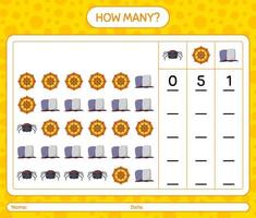 How many counting game with halloween icon. worksheet for preschool kids, kids activity sheet vector