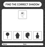 Find the correct shadows game with ghost. worksheet for preschool kids, kids activity sheet vector