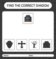 Find the correct shadows game with tombstone. worksheet for preschool kids, kids activity sheet vector