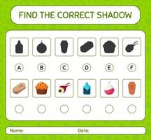 encuentra el juego de sombras correcto con el icono de halloween. hoja de trabajo para niños en edad preescolar, hoja de actividades para niños vector