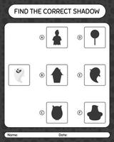 Find the correct shadows game with ghost. worksheet for preschool kids, kids activity sheet vector