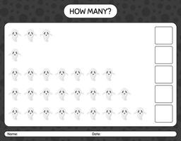 How many counting game with ghost. worksheet for preschool kids, kids activity sheet vector