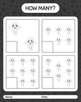 How many counting game with ghost. worksheet for preschool kids, kids activity sheet vector