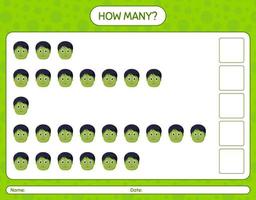 How many counting game with zombie. worksheet for preschool kids, kids activity sheet vector