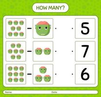 How many counting game with frankenstein. worksheet for preschool kids, kids activity sheet vector