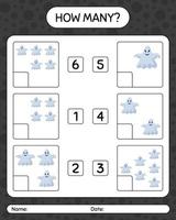 How many counting game with ghost. worksheet for preschool kids, kids activity sheet vector