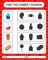 encuentra el juego de sombras correcto con el icono de halloween. hoja de trabajo para niños en edad preescolar, hoja de actividades para niños vector