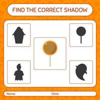 Find the correct shadows game with lollipop. worksheet for preschool kids, kids activity sheet vector